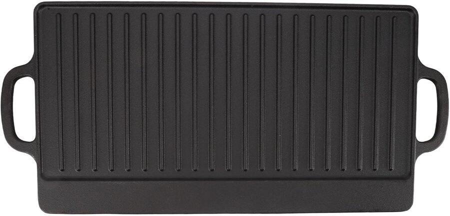 Dubbelzijdige Grillplaat Reversible Bakplaat Buiten Koken Gelijkmatige Warmteverdeling 52 x 25 cm Zwart