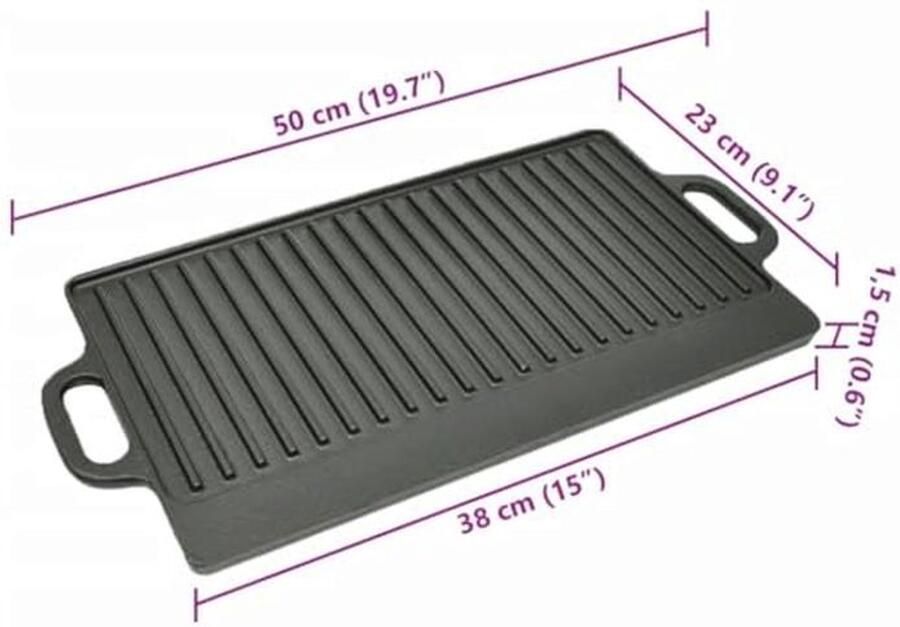 Dubbelzijdige Grillplaat van Gietijzer 50x23 cm Perfect voor BBQ en Pizza