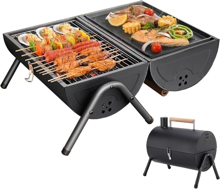 Dubbelzijdige Houtskoolgrill Draagbare Tafelgrill Outdoor Koken Lichtgewicht Ontwerp Niet gespecificeerd Zwart