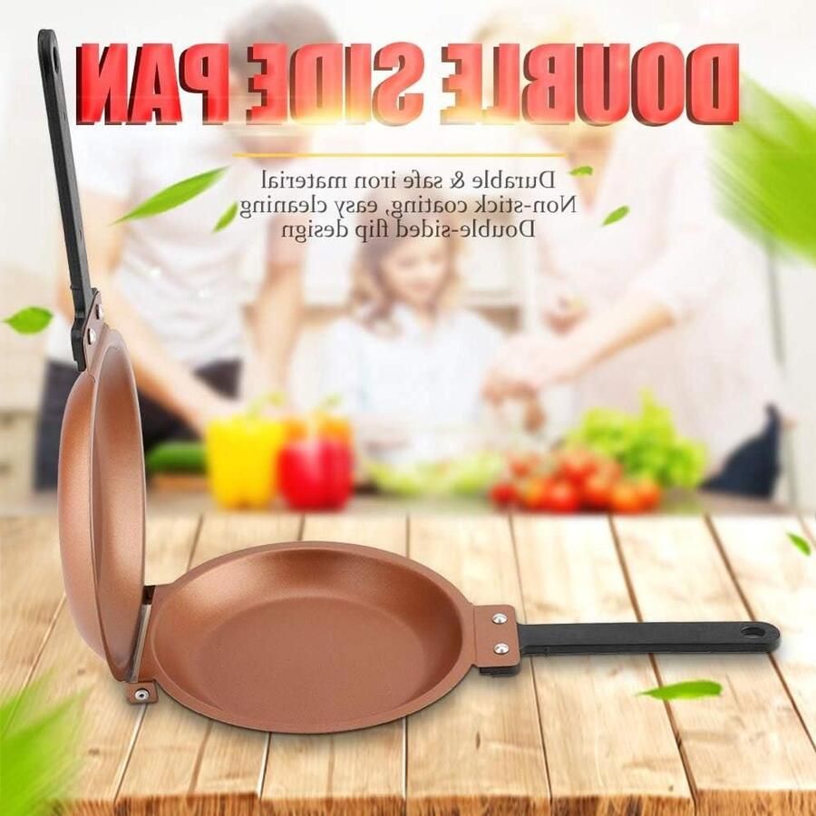 Dubbelzijdige Koekenpan Flip Pan Omeletpan Eieren Pannenkoeken Bakken Antiaanbaklaag 21 x 19 x 6 cm Goud