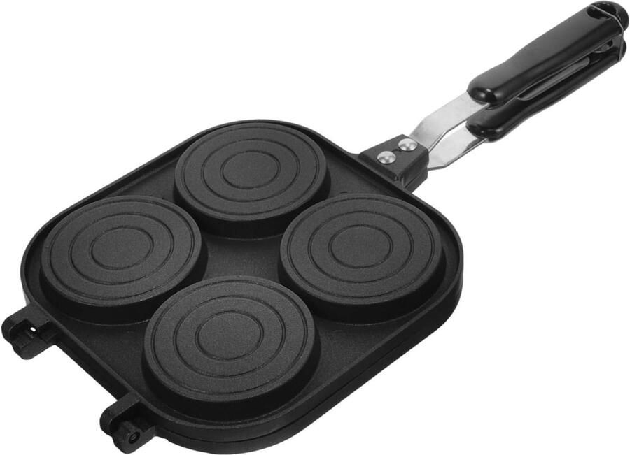 Dubbelzijdige Koekenpan Omelet Pan Ei Burger Pan Ontbijt Maken Vier Gaten Ontwerp 40x18.3x3CM Zwart