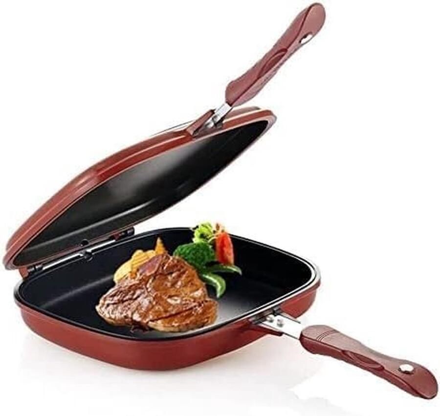 Dubbelzijdige Koekenpan Omeletpan Bakpan Lekker Koken Dubbelzijdig Flip Design 2000 Gram Rood