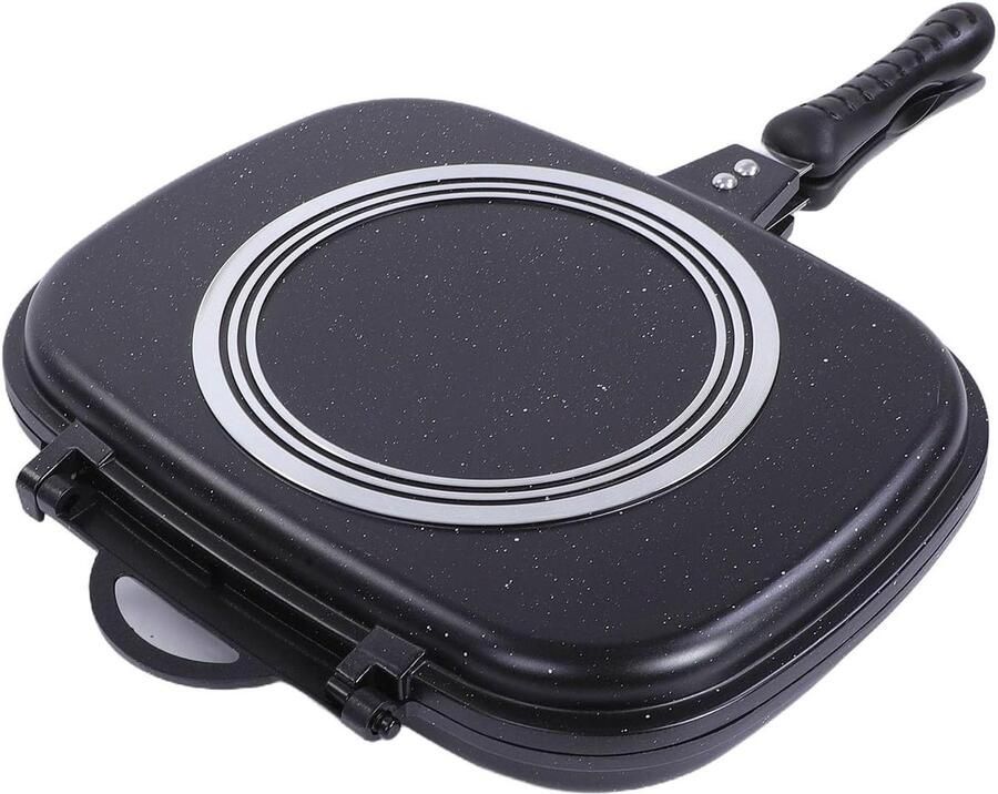 Dubbelzijdige Koekenpan Omkeerbare Grillpan Buiten Koken Gelijkmatige Warmte 12.7 liter Zwart