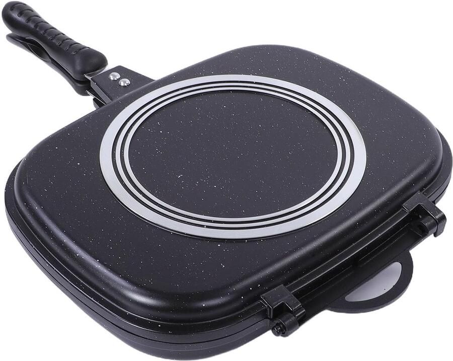 Dubbelzijdige Koekenpan Omkeerbare Grillpan Buiten Koken Gelijkmatige Warmte 12.7 liter Zwart