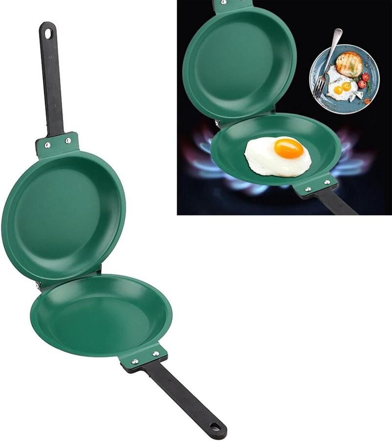 Dubbelzijdige Koekenpan Pannenkoekenpan Omeletpan Lekker Ontbijten Dubbelzijdig Flip Ontwerp 36x20x5 cm Groen