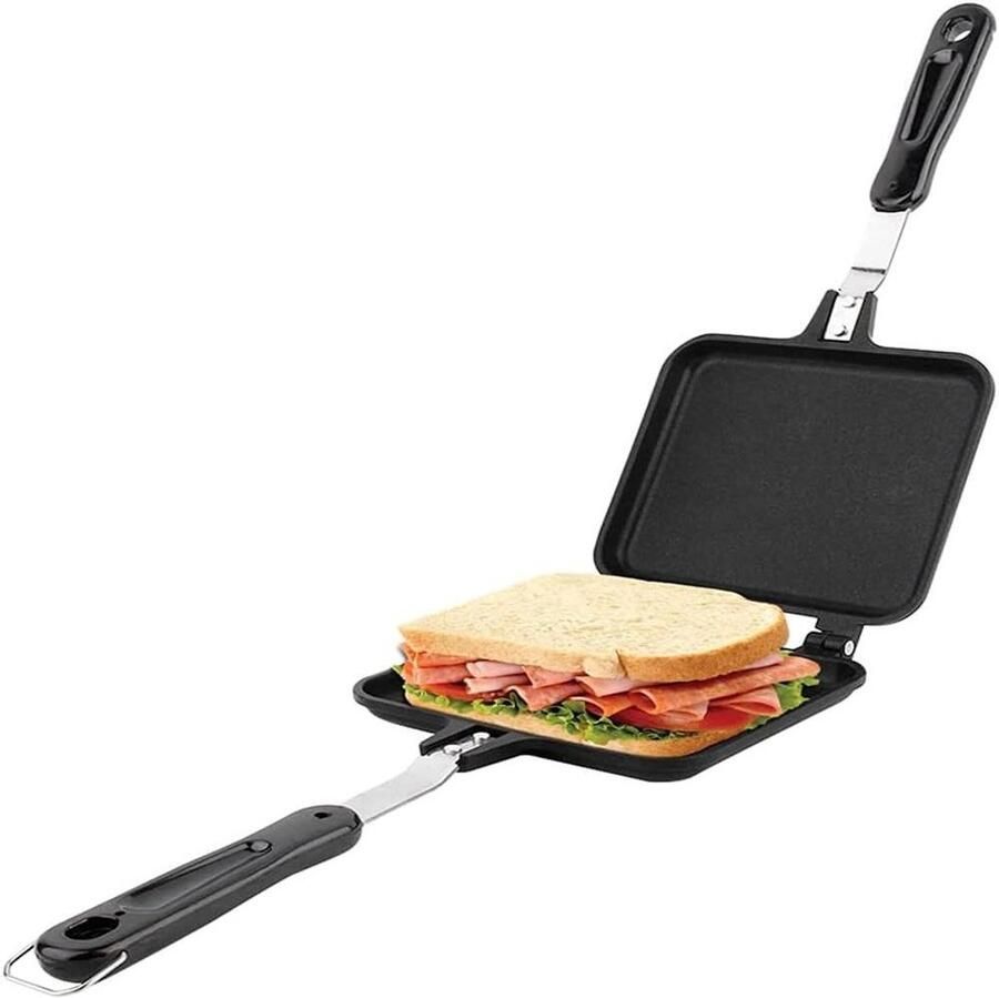 Dubbelzijdige Koekenpan Sandwich Maker Ontbijt Maken Anti-aanbak Graniet 345 cm Zwart