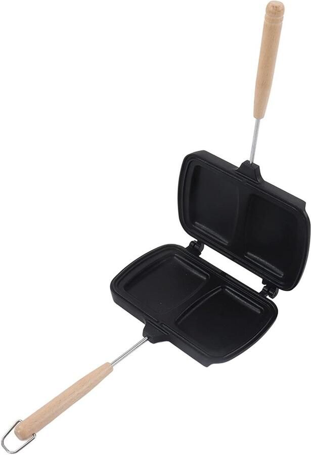 Dubbelzijdige Koekenpan Sandwich Maker Pan Ontbijt Maken Dubbelzijdig Ontwerp 36x20cm Zwart