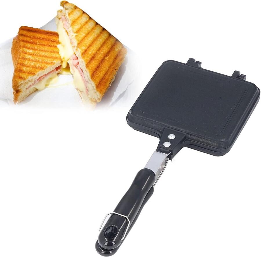 Dubbelzijdige Koekenpan Sandwich Maker Sandwiches Maken Afneembare Handgrepen Universele IH Zwart