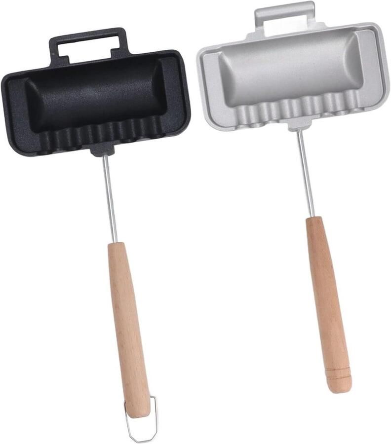 Dubbelzijdige Koekenpan Sandwich Pan Broodjes Bakken Verwijderbaar Handvat 30x14cm Zwart