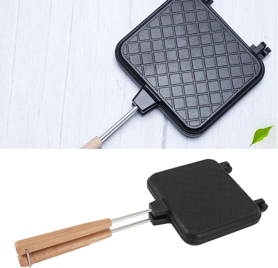 Dubbelzijdige Koekenpan Sandwichmaker Pan Eten Bakken Dubbele Antiaanbaklaag 15.5 x 37 cm Zwart