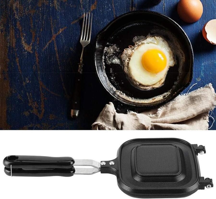 Dubbelzijdige Koekenpan Tosti-ijzer Ontbijtmachine Thuis Koken Antiaanbaklaag 365 x 16 cm Zwart