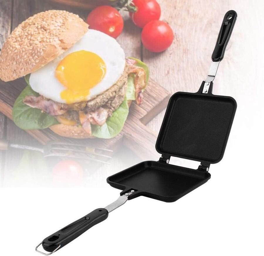 Dubbelzijdige Koekenpan Tosti-ijzer Panini-maker Snacks Bakken Antiaanbaklaag 34.5 cm Zwart