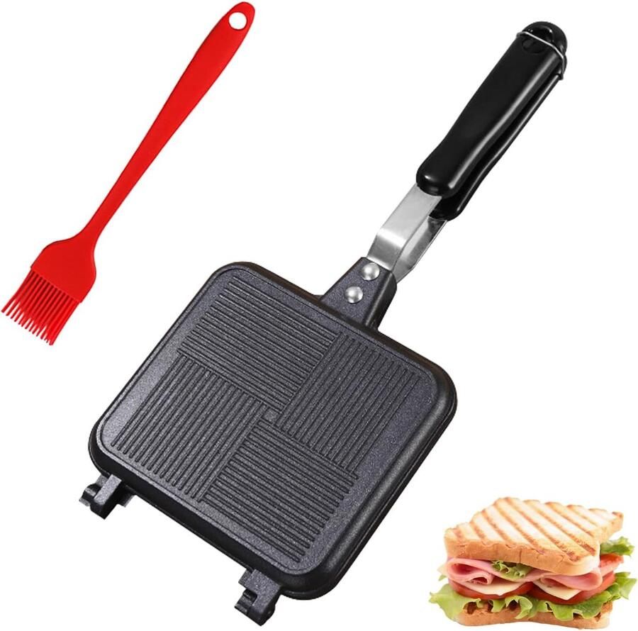 Dubbelzijdige Pan Sandwich Maker Lekker Koken Afneembaar Ontwerp 35 x 15 cm Zwart