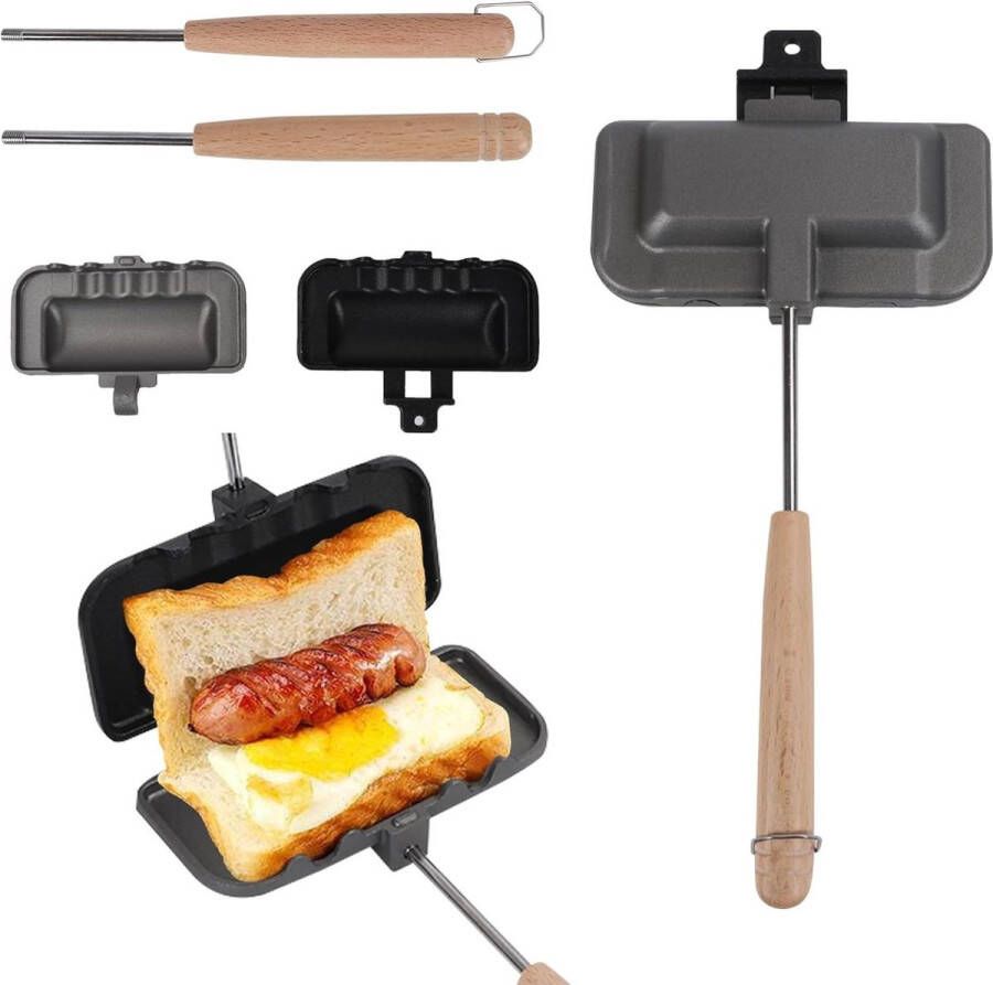 Dubbelzijdige pan anti-aanbak-friteuse dubbele sandwichmaker voor ontbijt voor open vuur sandwich- en toastbrood (zwart)