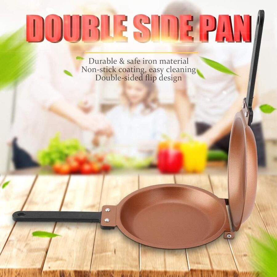 Dubbelzijdige Pan Flip Koekenpan Ontbijt Maken Handig Flip-Design 21 x 19 cm Goud