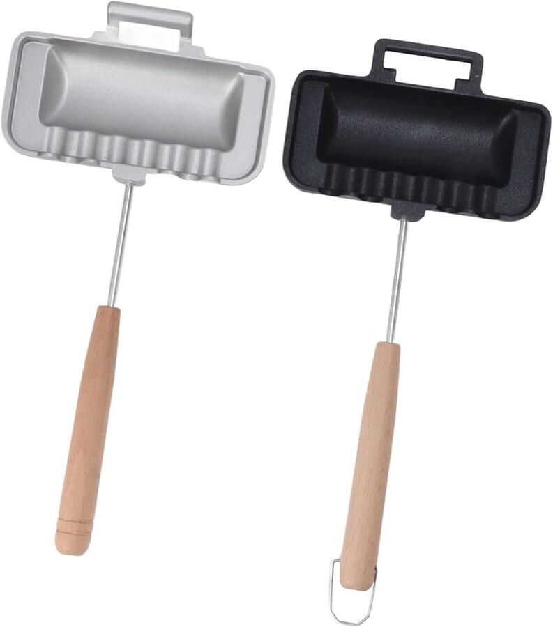 Dubbelzijdige Pan Sandwichmaker Koekenpan Broodjes Bakken Verwijderbaar Handvat 30x14 cm Zwart