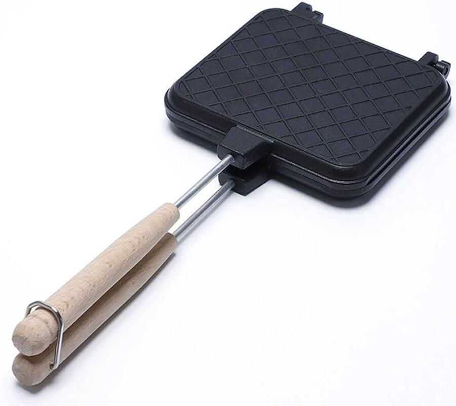 Dubbelzijdige Pan Tosti IJzer Thuis Koken Afneembare Handgreep 15.5x37cm Zwart