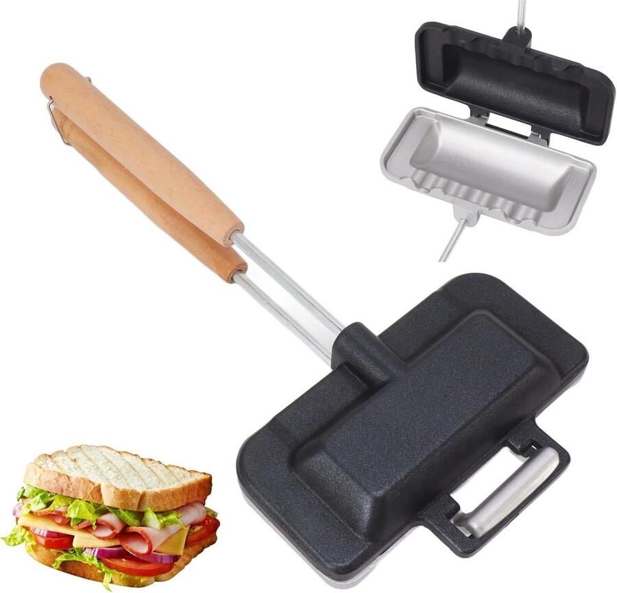 Dubbelzijdige Panini Pers en Broodrooster voor op het Fornuis Voor Sandwiches en Meer