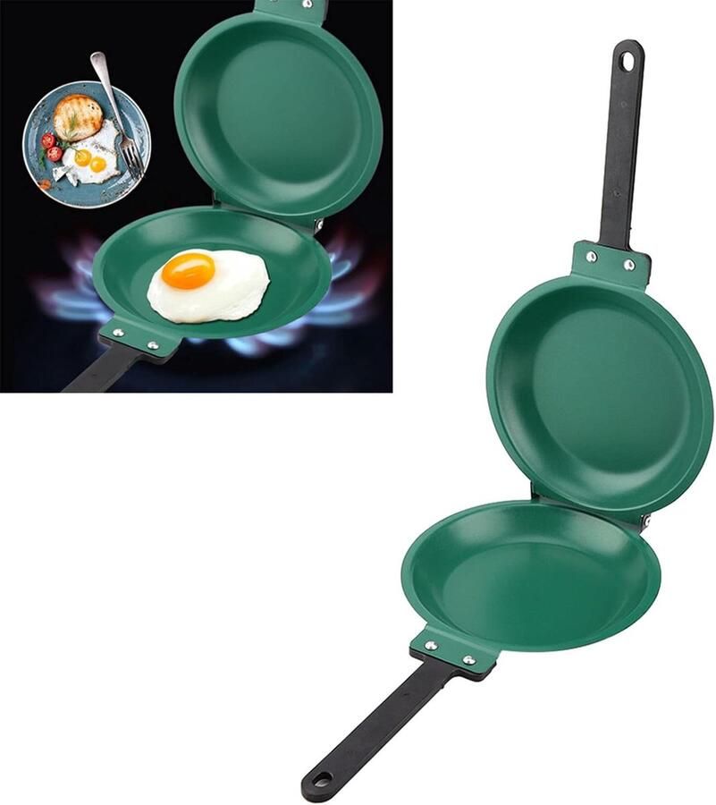Dubbelzijdige pannenkoekenpan omeletpan keukenpan groen 19 cm toastpan met hittebestendig handvat toastpan voor koken braden bakken grillen
