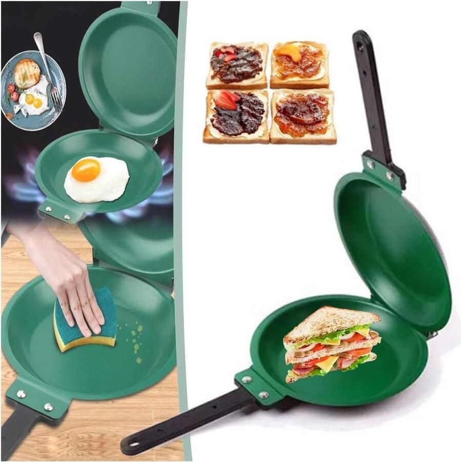 Dubbelzijdige Pannenkoekenpan Omkeerbare Koekenpan Ontbijt Maken Antiaanbaklaag 19.3 cm Diameter Groen