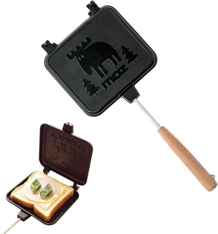 Dubbelzijdige Sandwich Pan Kaasmaker Grill Ontbijt Maken Verwijderbaar Handvat 14x14cm Plaat Zwart