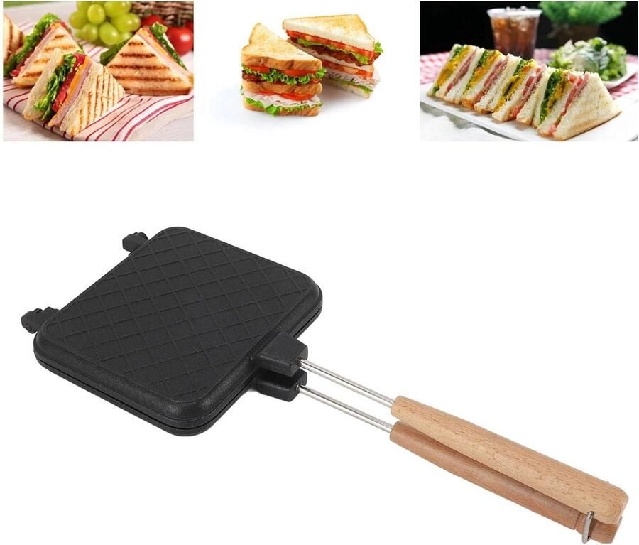 Dubbelzijdige Sandwich Pan Panini Pan Koekenpan Sandwiches Bakken Dubbele Non-Stick Coating 15.5x37cm Zwart