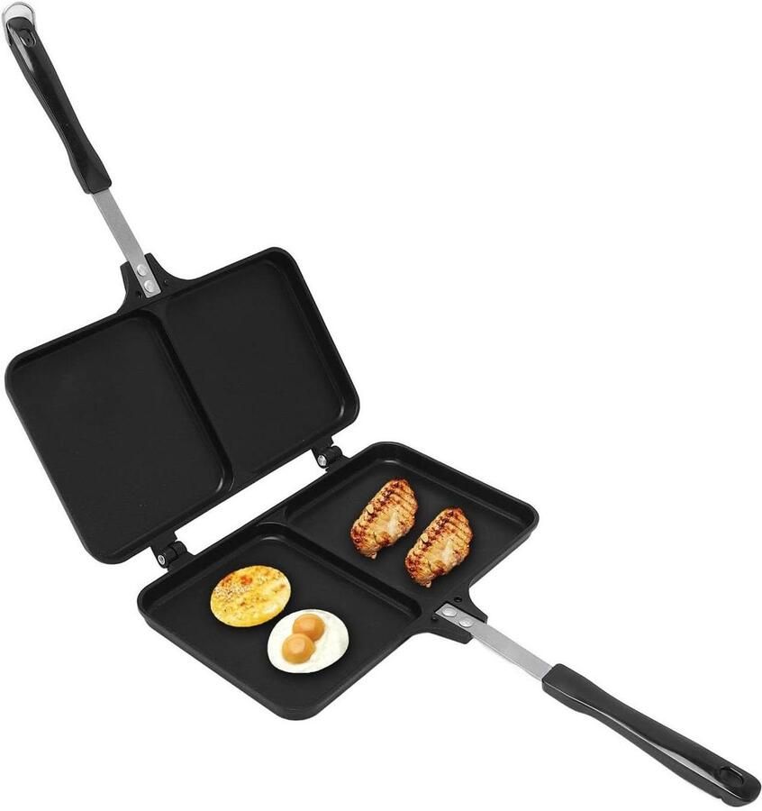 Dubbelzijdige Sandwich Pan Tosti IJzer Snelle Maaltijden Maken Innovatief Dubbelzijdig Verwarmen 24.5x16cm Zwart