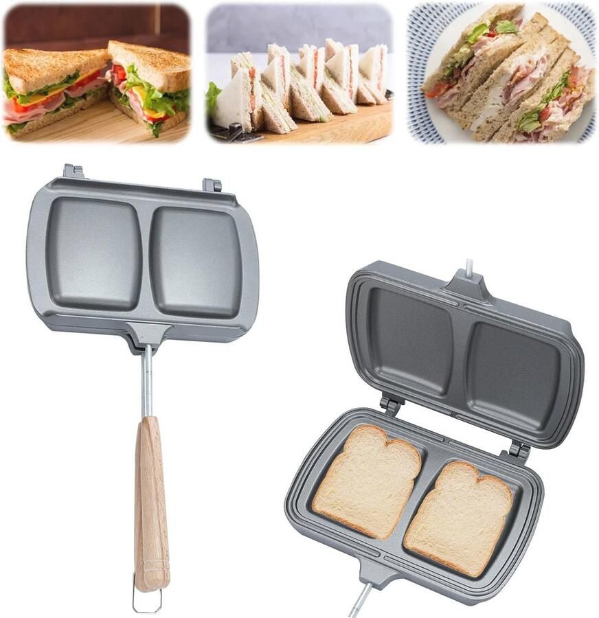 Dubbelzijdige Sandwichmaker met Antiaanbaklaag en Verwijderbare Handgrepen