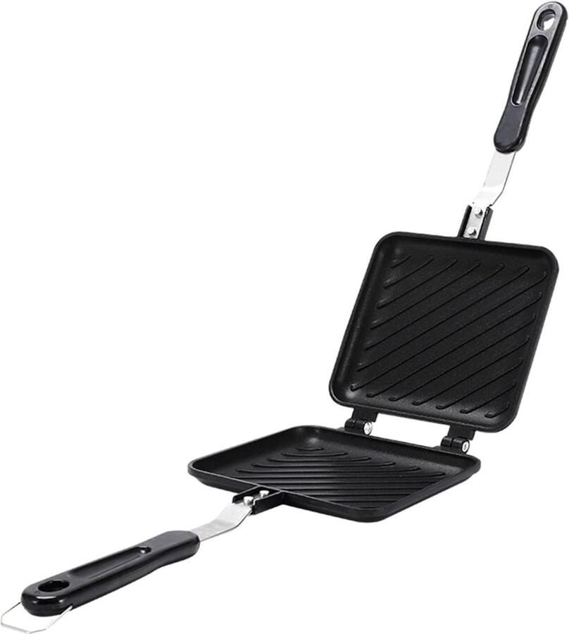 Dubbelzijdige Sandwichpan Broodrooster Pan Ontbijt Maken Gelijkmatige Warmteverdeling 35 x 15 cm Zwart