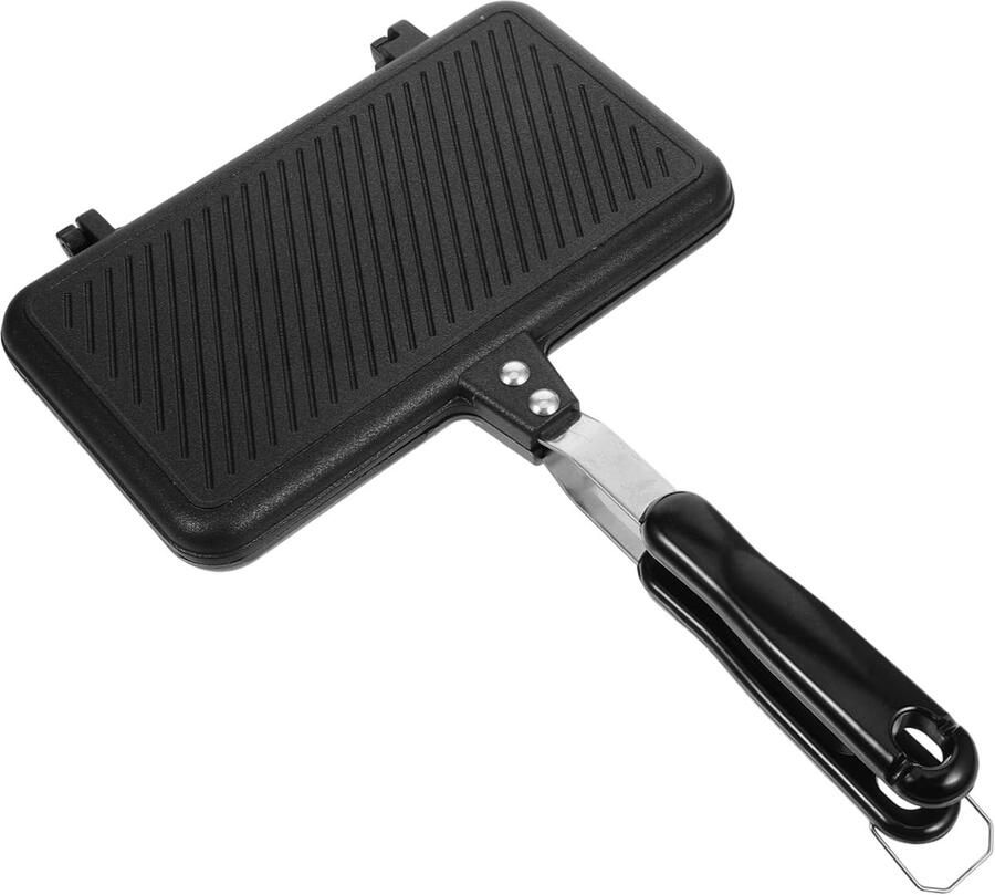 Dubbelzijdige Sandwichpan Compacte Braadpan Toast Broodjes Maken Antiaanbak Laag 35cm Lengte Zwart