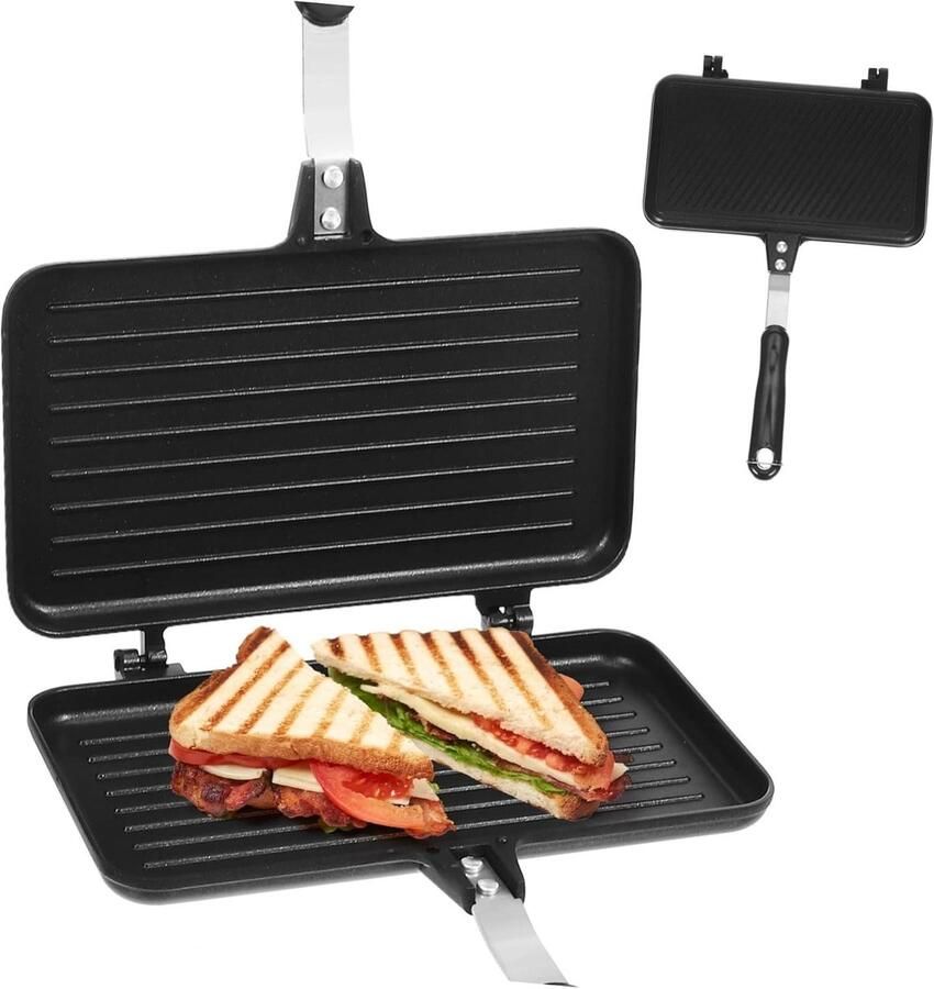 Dubbelzijdige Sandwichpan Tosti IJzer Grill Snacks Maken Antiaanbaklaag 35 cm Zwart