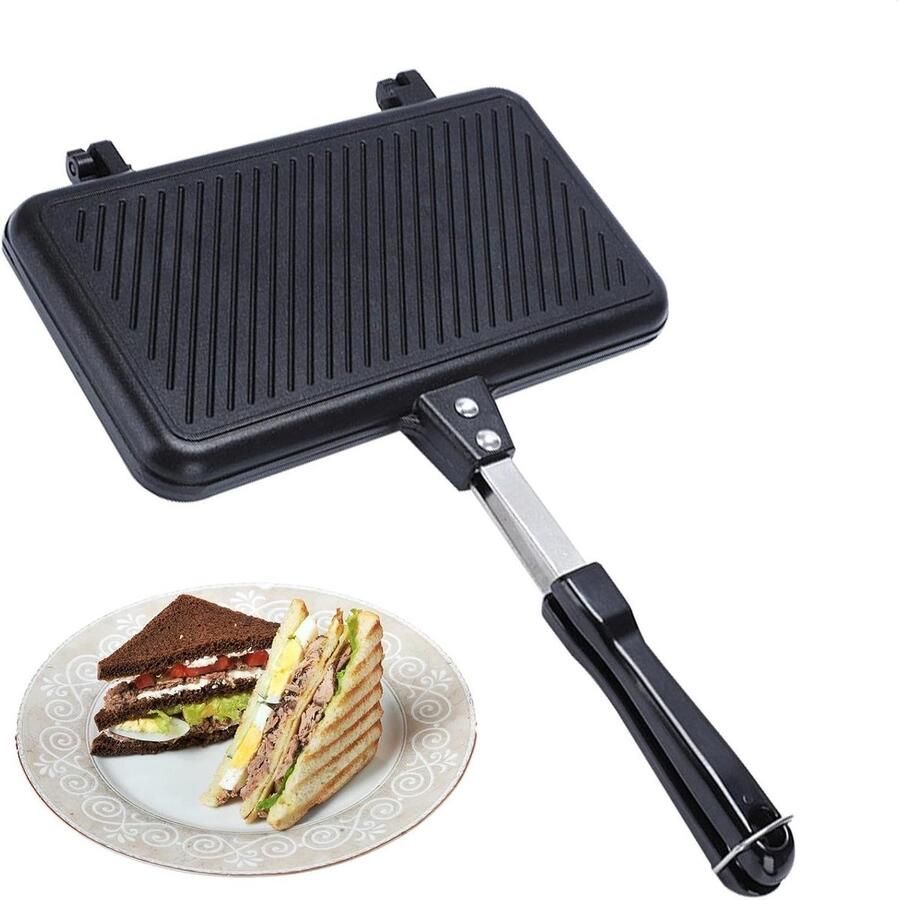 Dubbelzijdige Sandwichpan Tosti Pan Grillpan Ontbijt Maken Afneembaar Ontwerp 263 cm Breed Zwart
