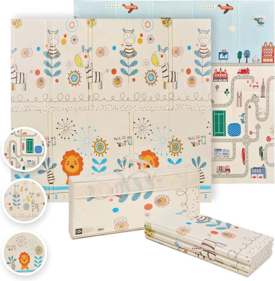 Dubbelzijdige Speelmat voor Baby's 180 x 200 cm Sterk Gevoerd en Opvouwbaar