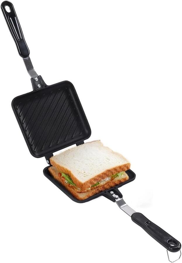 Dubbelzijdige Toast Pan Sandwich Maker Ontbijt Maken Antiaanbaklaag 35 cm Zilver
