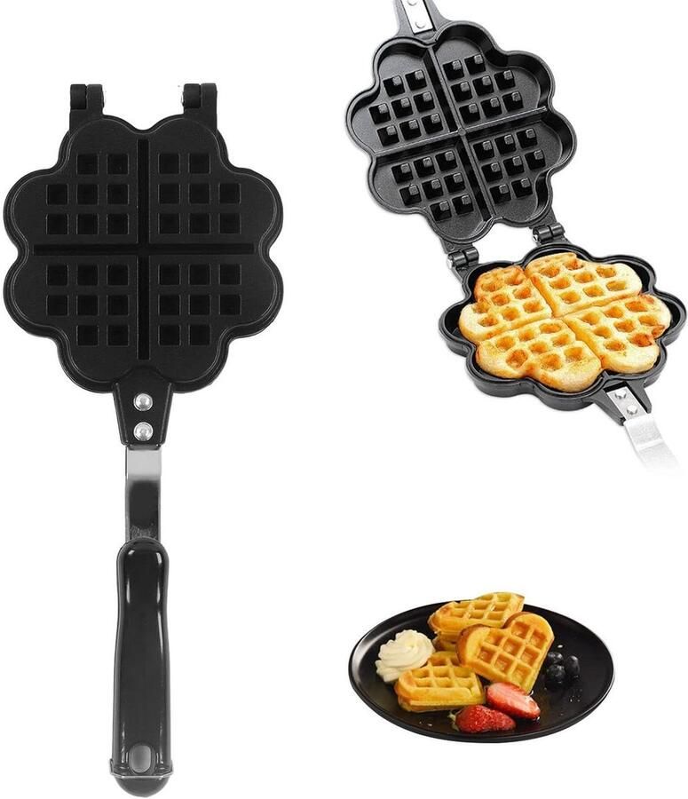 Dubbelzijdige Wafelpan Wafelijzer Familieontbijt Bakken Antiaanbaklaag 35x14 cm Zwart