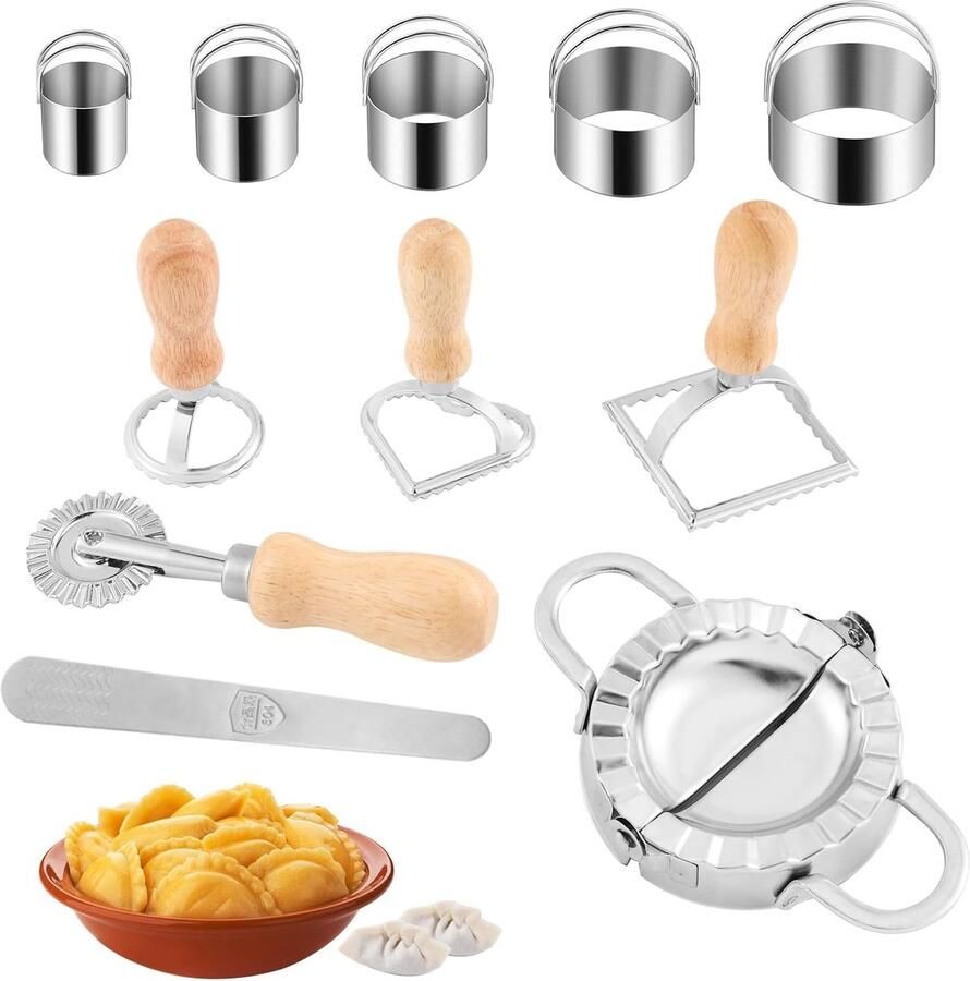 Dumpling Maker Ravioli Roller Gyoza Cutter Italiaanse & Chinese Set (Kortbehandelde Roller Cutter kleine ronde hartvormige vierkante & snijder Dumpling Wrapper Mould Vlees Vullen Lepel)