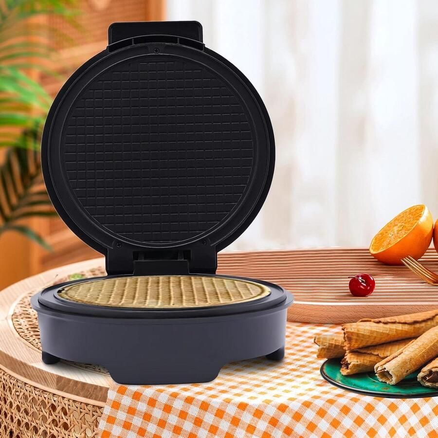 Dun Wafelijzer IJzeren Kegel IJshoorntjes Maken Instelbare Thermostaat 20 cm Diameter Zwart
