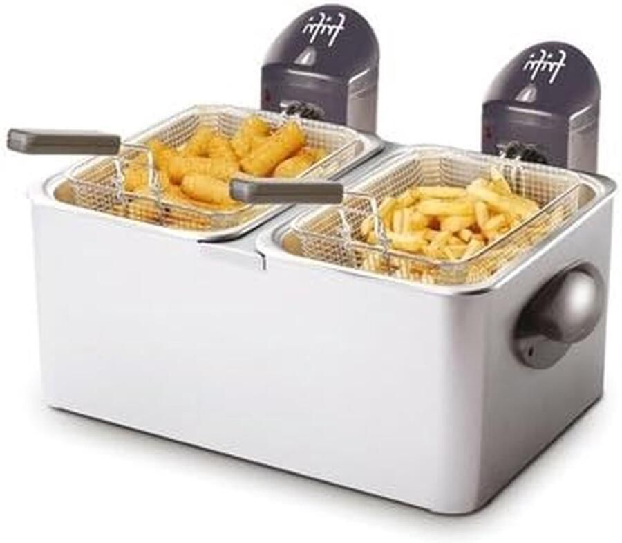 Duo Friteuse Dubbele Frituurpan Tegelijk Frituren Twee Aparte Manden 2x 3.5 Liter Grijs