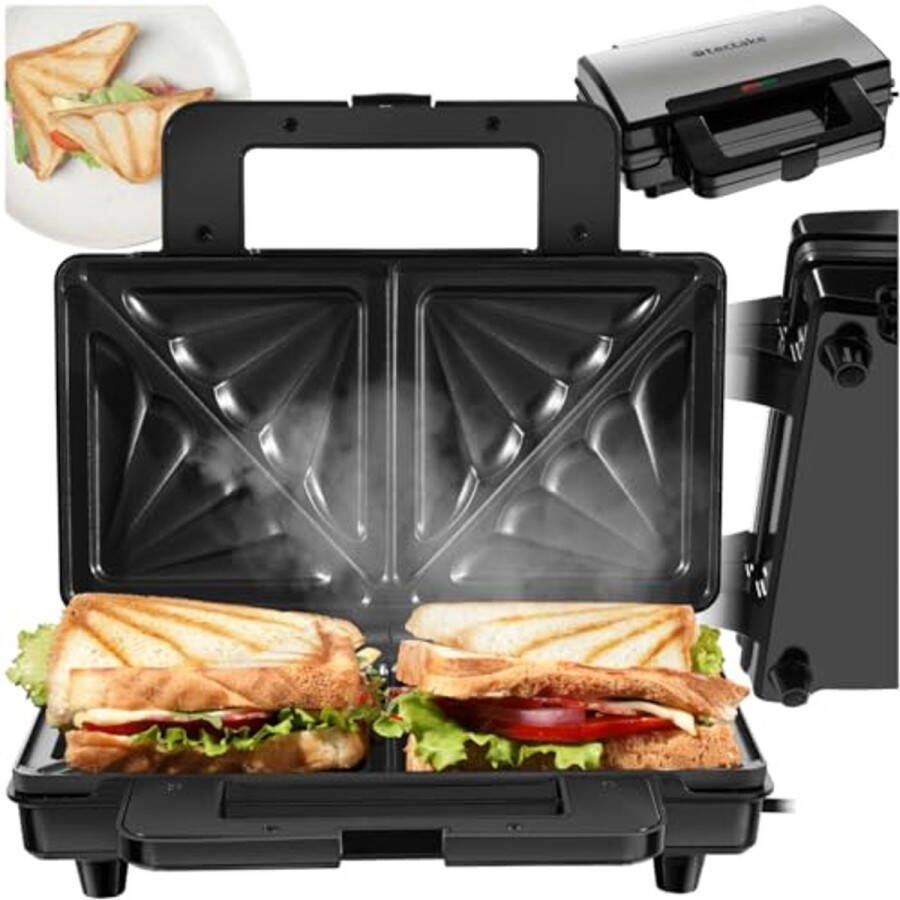 Duo Tosti IJzer 1000W Aluminium Sandwichmaker met Anti-aanbaklaag