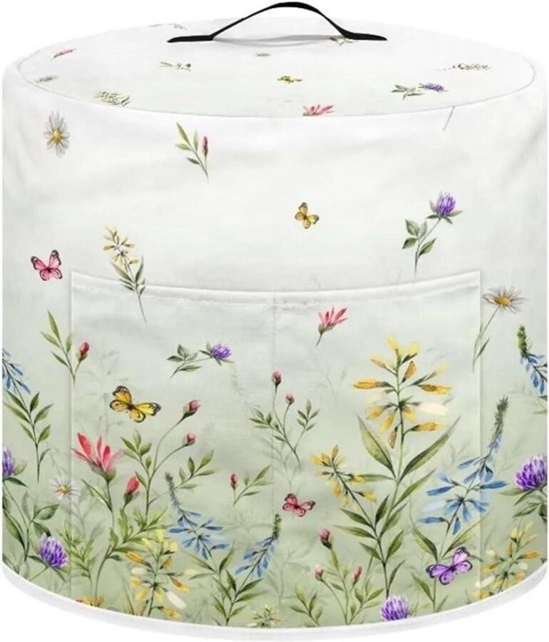 Dust Cover for 8 Quart Instant Pot and Extra Accessories Dustproof Easy to Clean Pressure Cooker Cover Electric Device Cover Air Fryer Accessories with Storage Compartment Flowers Green