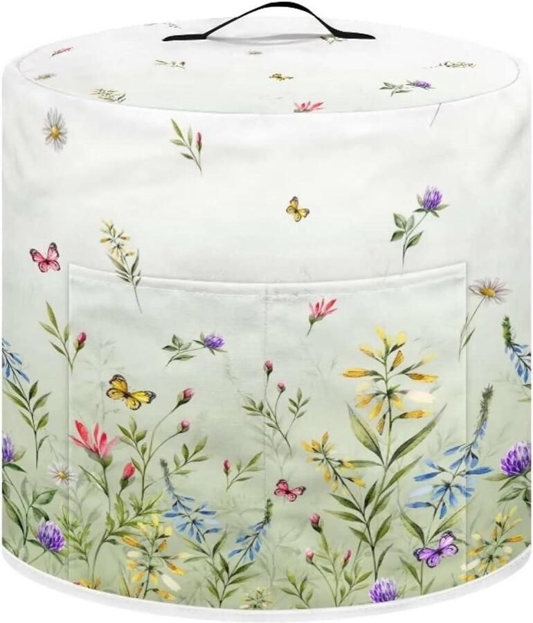 Dust Cover for 8 Quart Instant Pot and Extra Accessories Dustproof Easy to Clean Pressure Cooker Cover Electric Device Cover Air Fryer Accessories with Storage Compartment Flowers Green