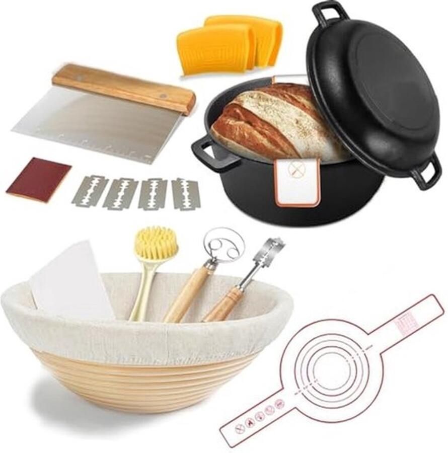 Dutch Oven van gietijzer Broodbakpan Brood bakken Inclusief bakaccessoires 5 Quarts Zwart