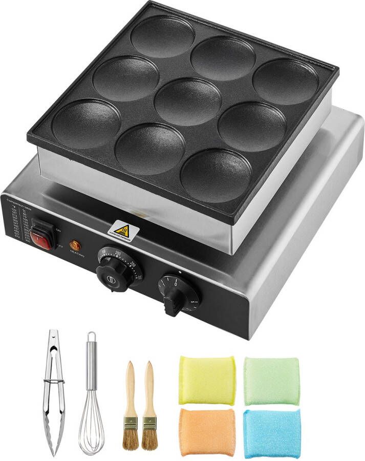 Dutch Pancake Maker 9-Delige Dorayaki Bakplaat Met 76 Mm Diameter 850 W CommerciëLe Elektrische Poffertjesgrill Roestvrij Staal Met Antiaanbaklaag Temperatuur- En Tijdregeling