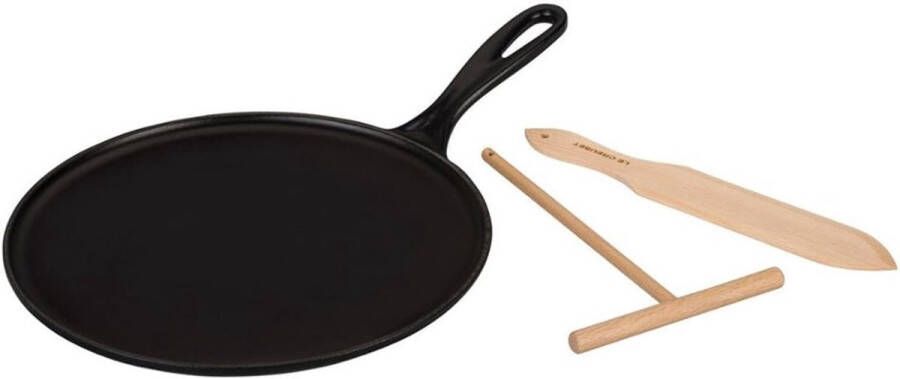 Duurzame gietijzeren crêpepan met ergonomische handgreep 27 cm satijnzwart