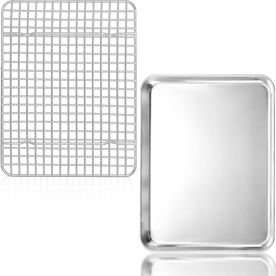 Duurzame RVS Bakplaat met Koelrek 23.5 x 17.8 cm Ideaal voor Bakken Grillen en Koken