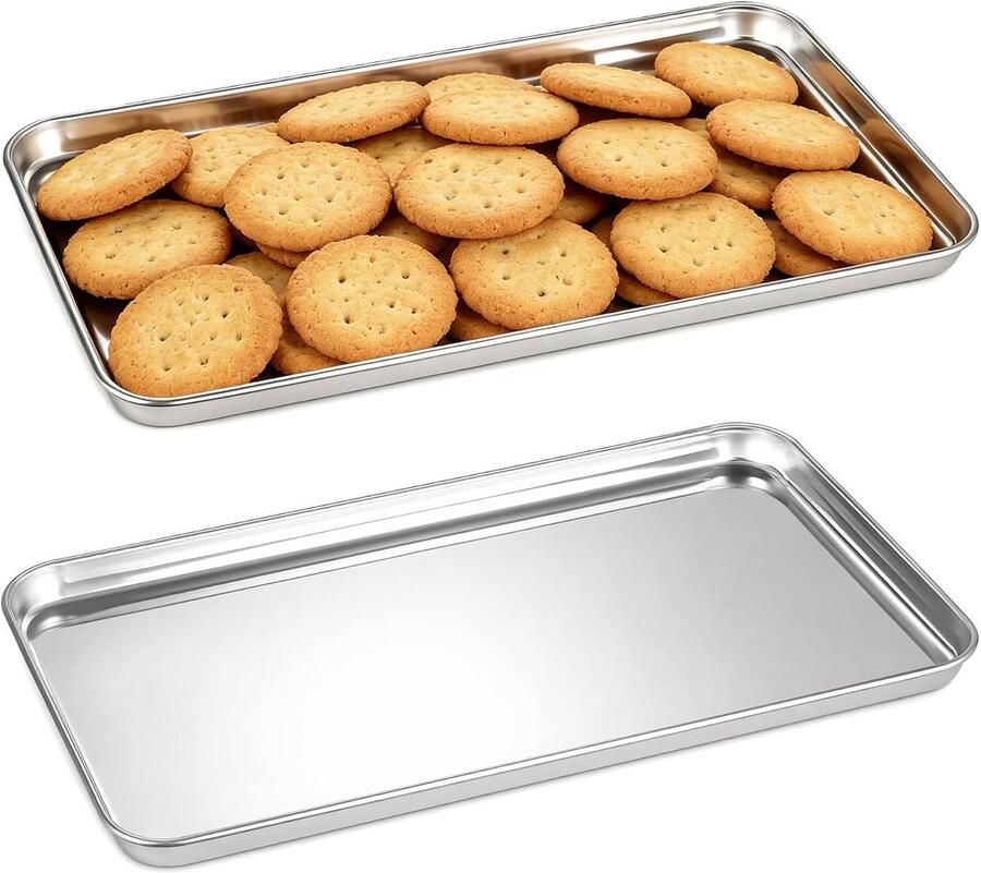 Duurzame RVS Bakplaat voor Oven 2 Stuks Ideaal voor Taarten Groenten en Vleesgerechten Afmetingen 22.9 x 14.8 x 1.2 cm