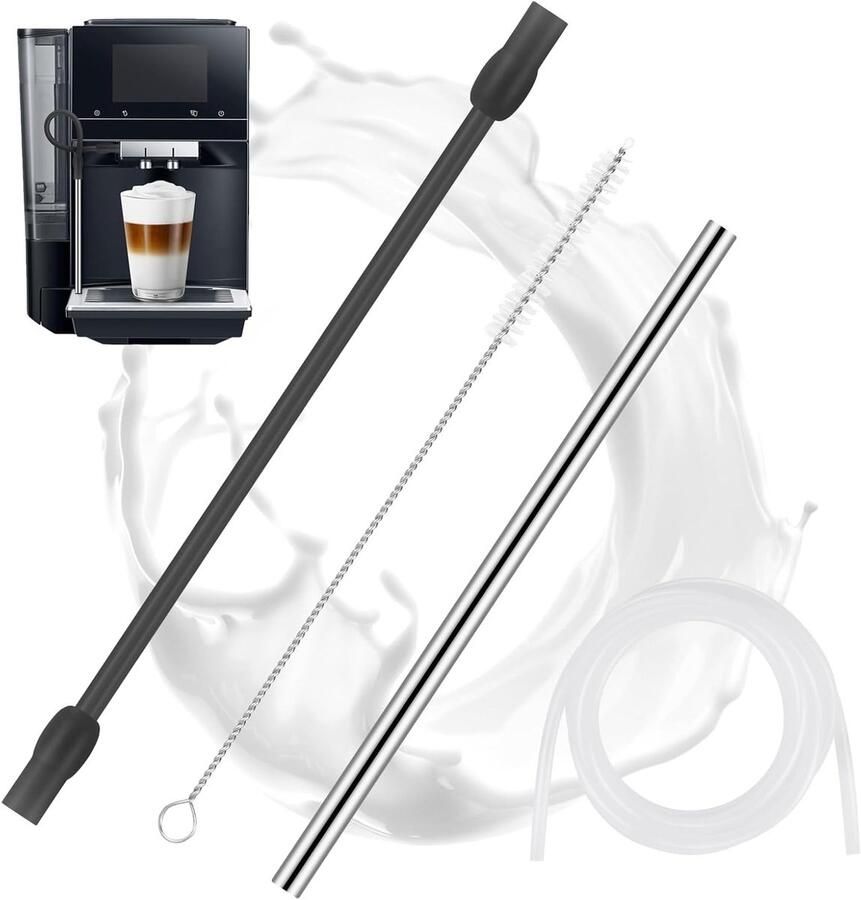 Duurzame RVS Melkslang en Reinigingsborstel Set voor Siemens EQ6 en Bosch Veroaroma Koffiemachines Perfect voor Melkschuim en Koffie Bereiding