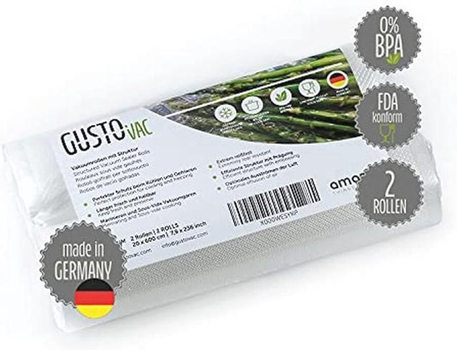 Duurzame Vacume Seal Bags voor Voedselopslag – Sous Vide Zakjes 20 x 600 cm – Extra Sterke Verzegeling en Compatibel met Elke Verzegelaar