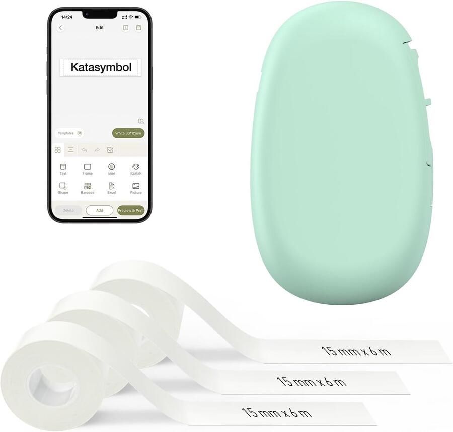 E10 Bluetooth Label Printer met 3 Rol doorlopende Etiketten Groen App met 30+ Lettertypen 50+ Sjablonen 600+ Pictogrammen Inktloos voor Thuis Keuken School en Kantoor