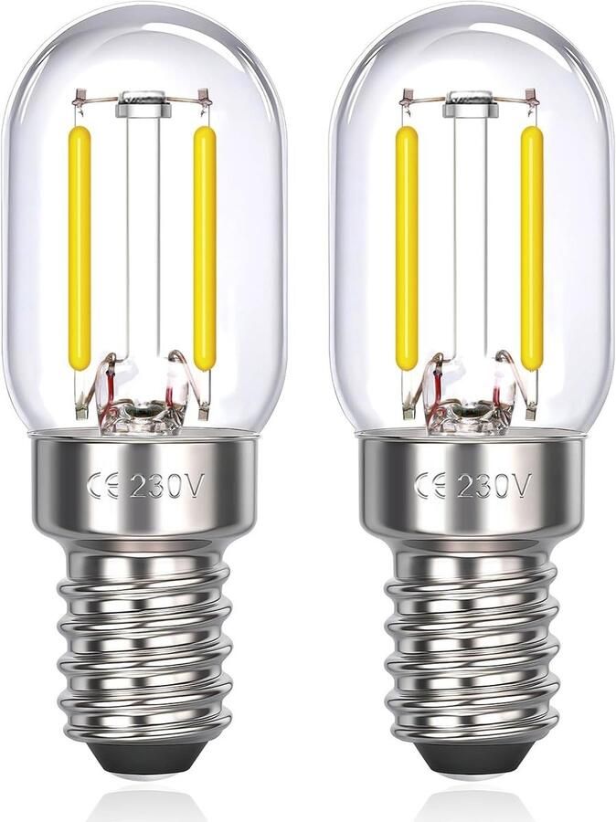 E14 Koelverlichting LED 2W Koud Wit 6000K 200LM voor Koelkast Afzuigkap en Naaimachine Energiezuinige Filamentlamp Set van 2